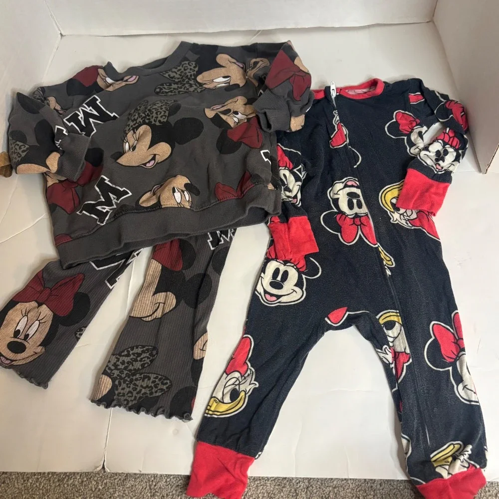 Disney Minnie Mouse Baby Girl 2pc Ribbed Set 18M & Daisy Duck Sleeper 12M Bundle